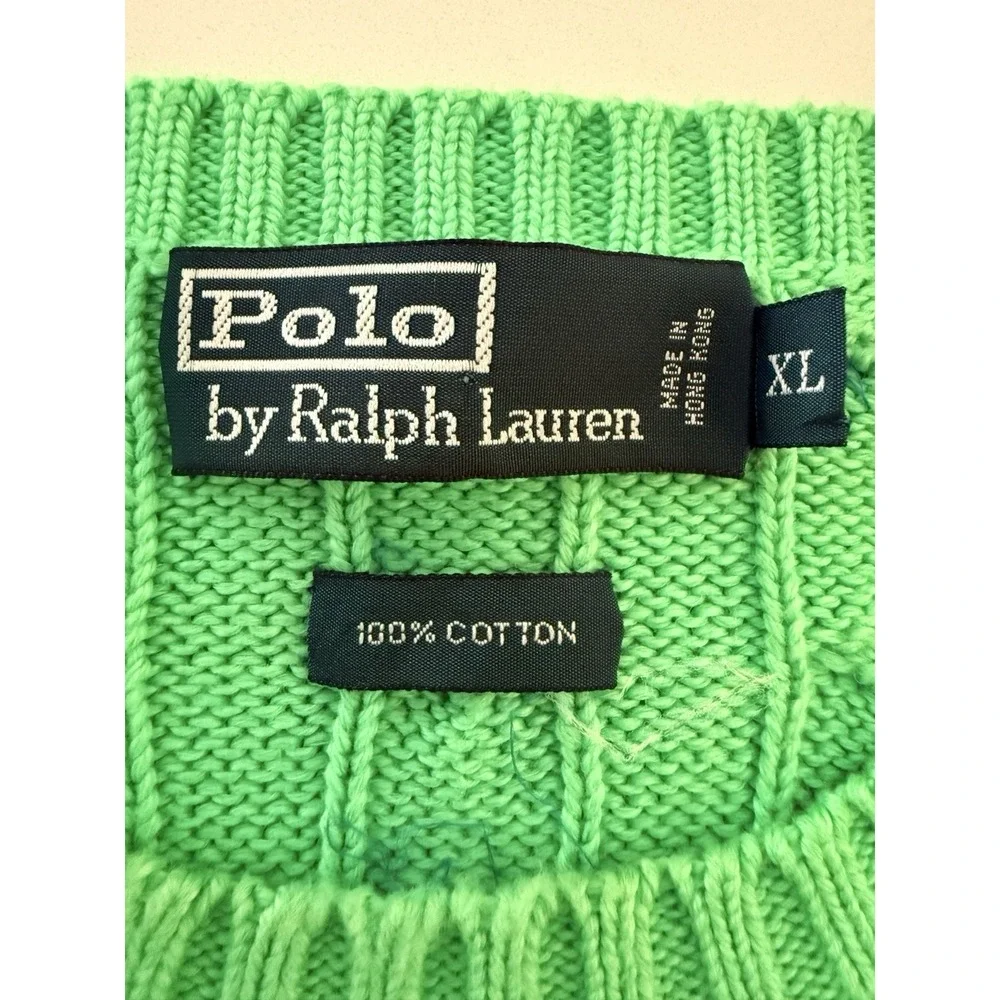 Vintage Polo Ralph Lauren Men Sweater XL Crewneck Cable Green Purple Pony Preppy